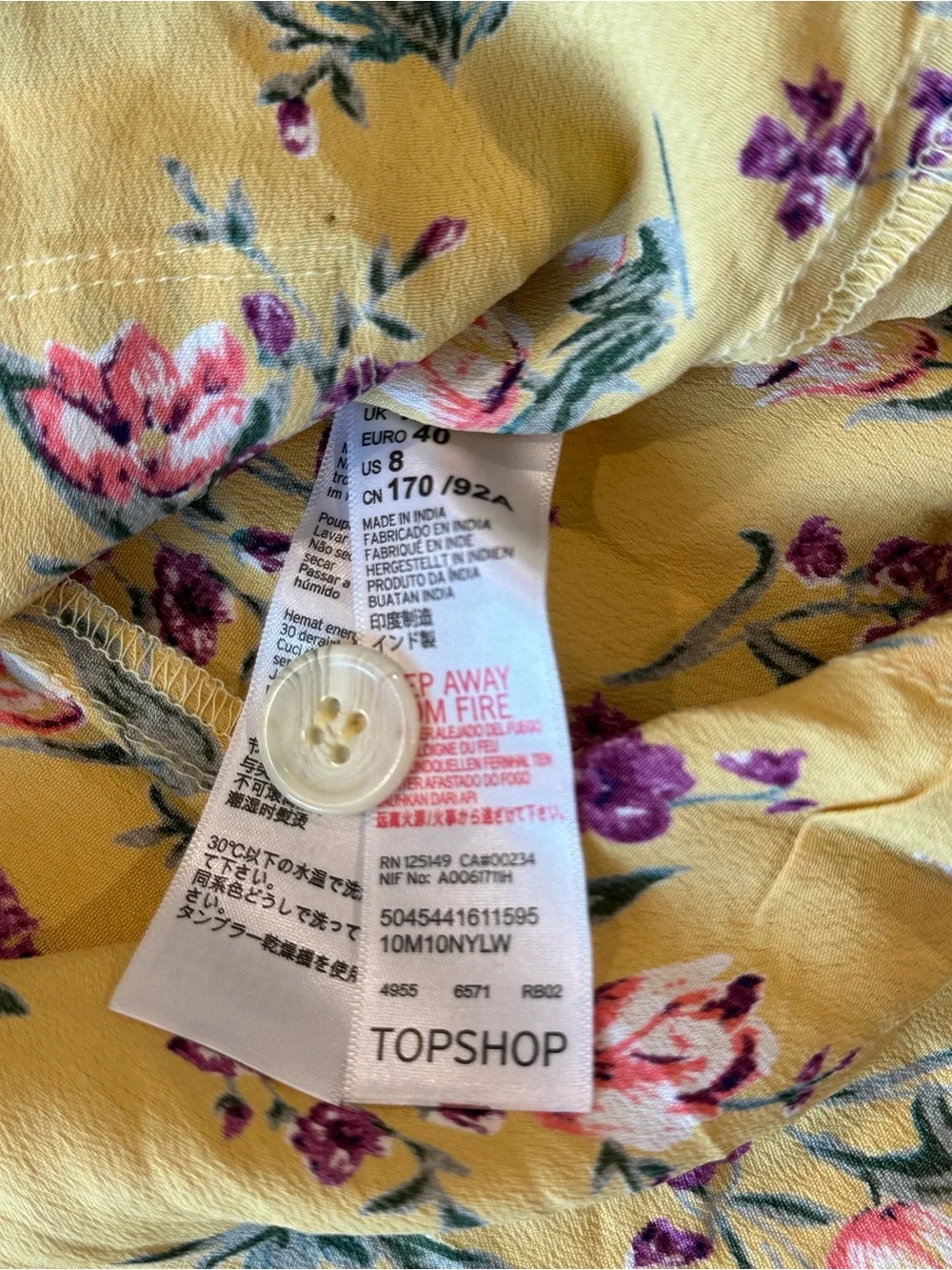 Topshop Yellow Floral Off-Shoulder Button-Front Mini Dress